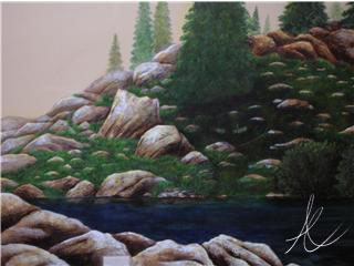 East Wall upclose Mountain Lake Mural by April Elizabeth of A E Design