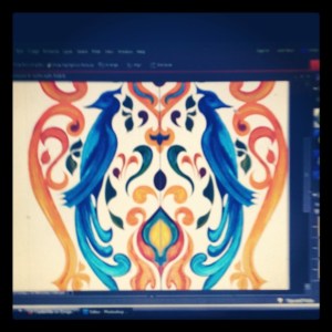 A E Design Original Scanned Design of Vintage Bird Medallion