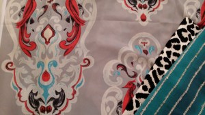 Azure Elizabeth Design Vintage Bird Fabric in Redl & Gray